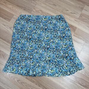 Women's Skirt Blue Floral Size 14 Ruffle Lightweight Flowy Cottagecore Romantic